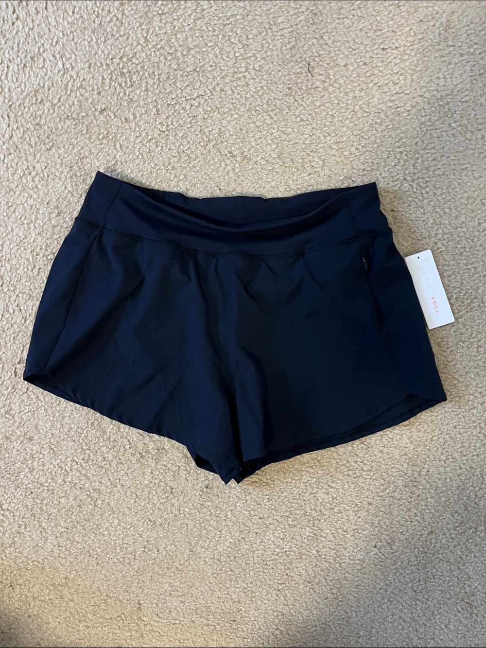 Yogalicious Black Athletic Shorts with Wide Waistband and Side Pockets